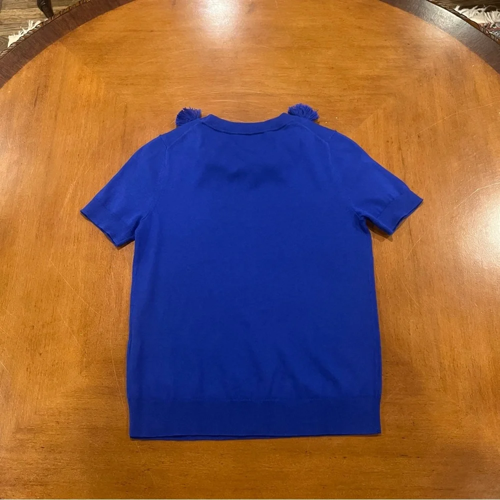 NEW‎ Kate Spade New York Silk Blend Tassel Crewneck Sweater Cobalt Blue XS